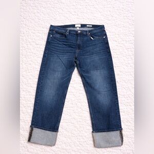 FRAME The Straight Cropped Jeans Size 36 Cuffed Hem Zipper Detail Medium Wash